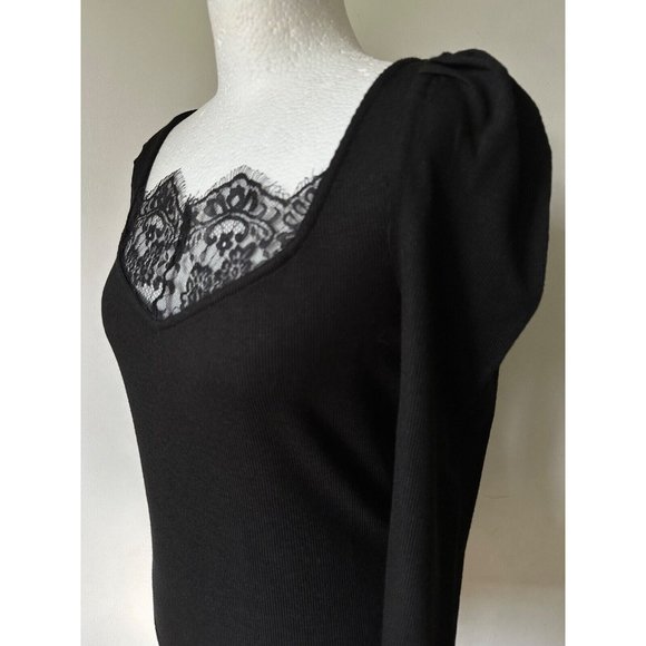 Dorothy Perkins Rib Lace Trim Top 8, 10, 12, 14, 16, 18 Puff Shoulders, Ruched - Picture 3 of 4